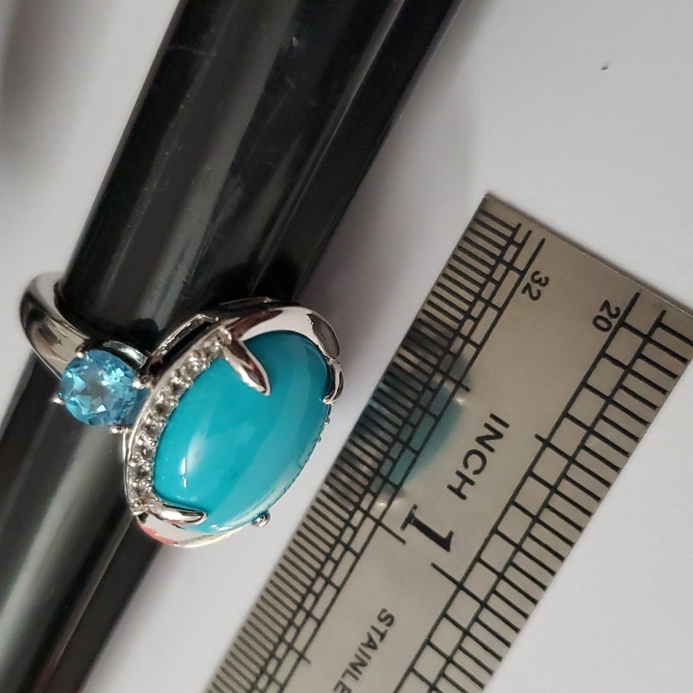 Sterling Silver 925 Turquoise Turquoise Halo Topaz Ring - Picture 3 of 4